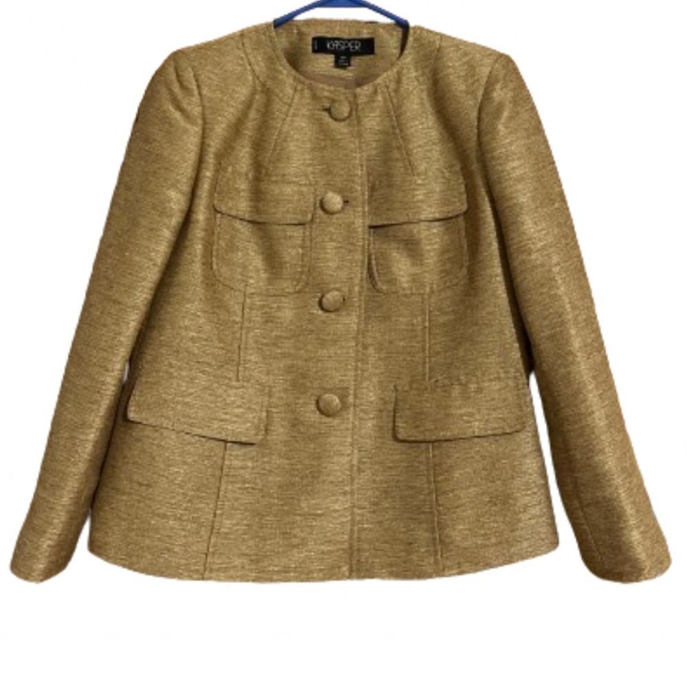 Kasper Women’s Military Style Blazer Jacket in Silky Tan Sz-4P